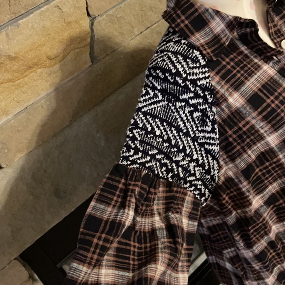 NWT Free People knit sleeve flannel button up - Picture 2 of 4